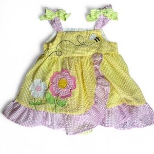 Blueberi Boulevard Baby Girl Dress 12M Bee Flower Gingham Seersucker Easter EUC